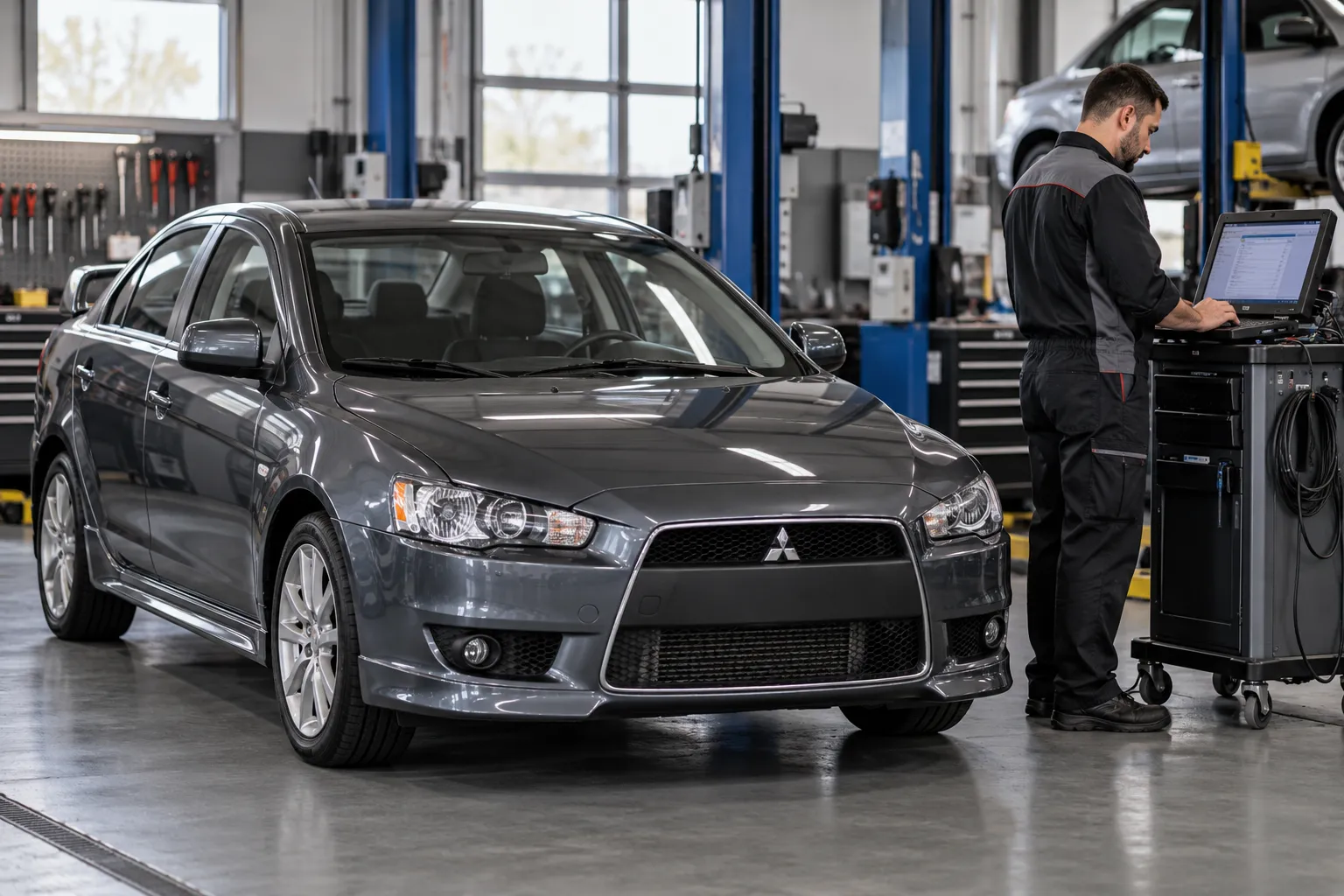 Mitsubishi Lancer у диагностического поста
