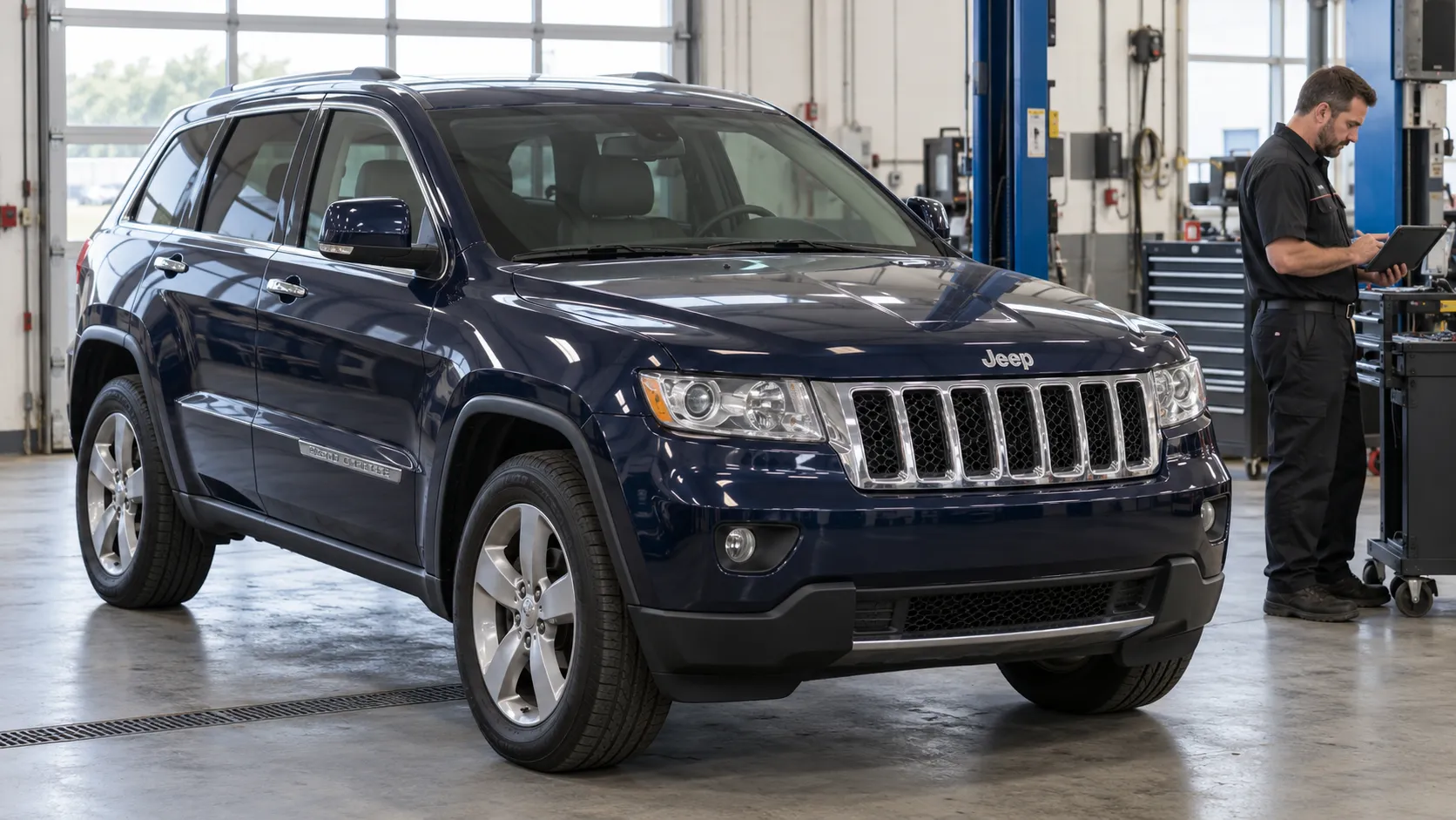 Jeep Grand Cherokee WK2 раннего выпуска на диагностике в мастерской