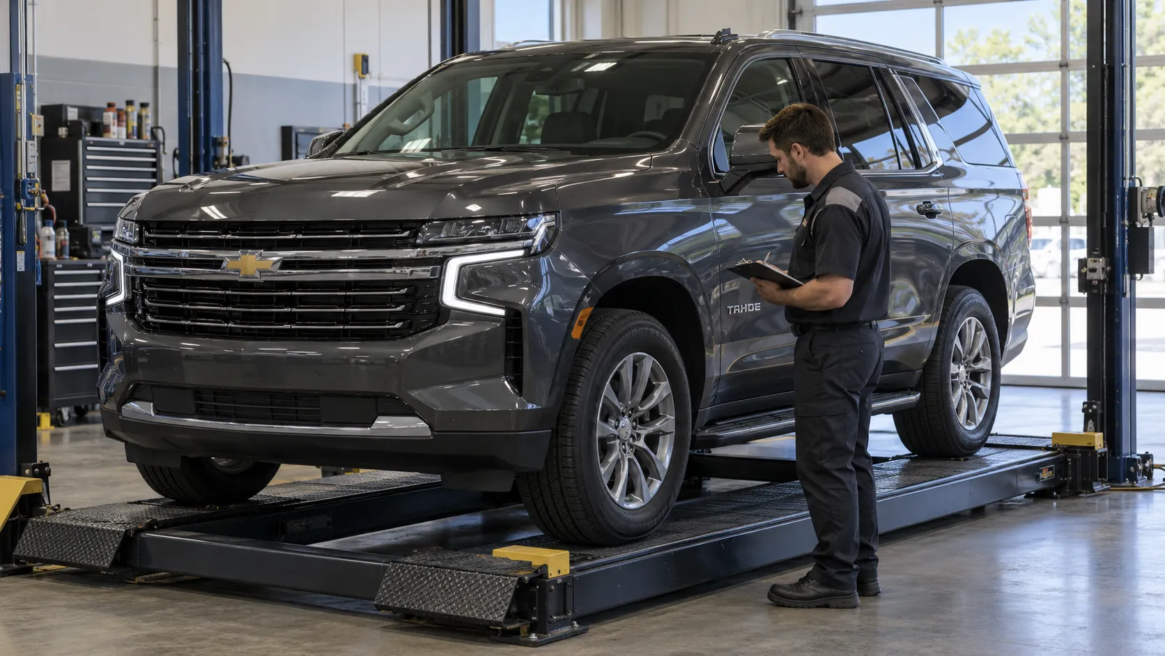 Chevrolet Tahoe пятого поколения на смотровой платформе перед диагностикой переднего привода