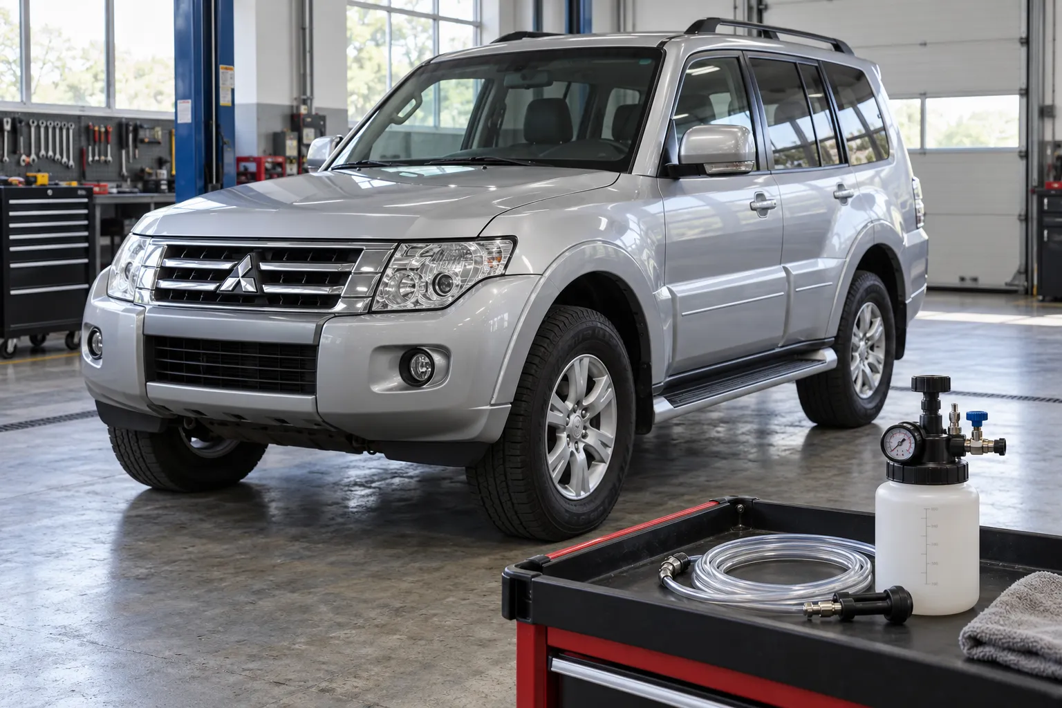 Mitsubishi Pajero IV и оборудование для обслуживания тормозной системы