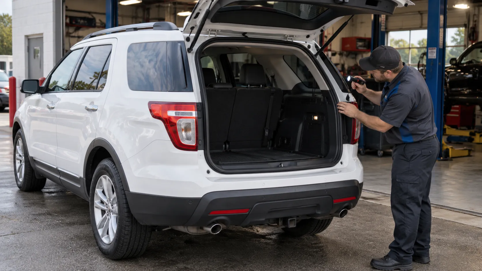 Проверка уплотнения открытой двери багажника Ford Explorer пятого поколения