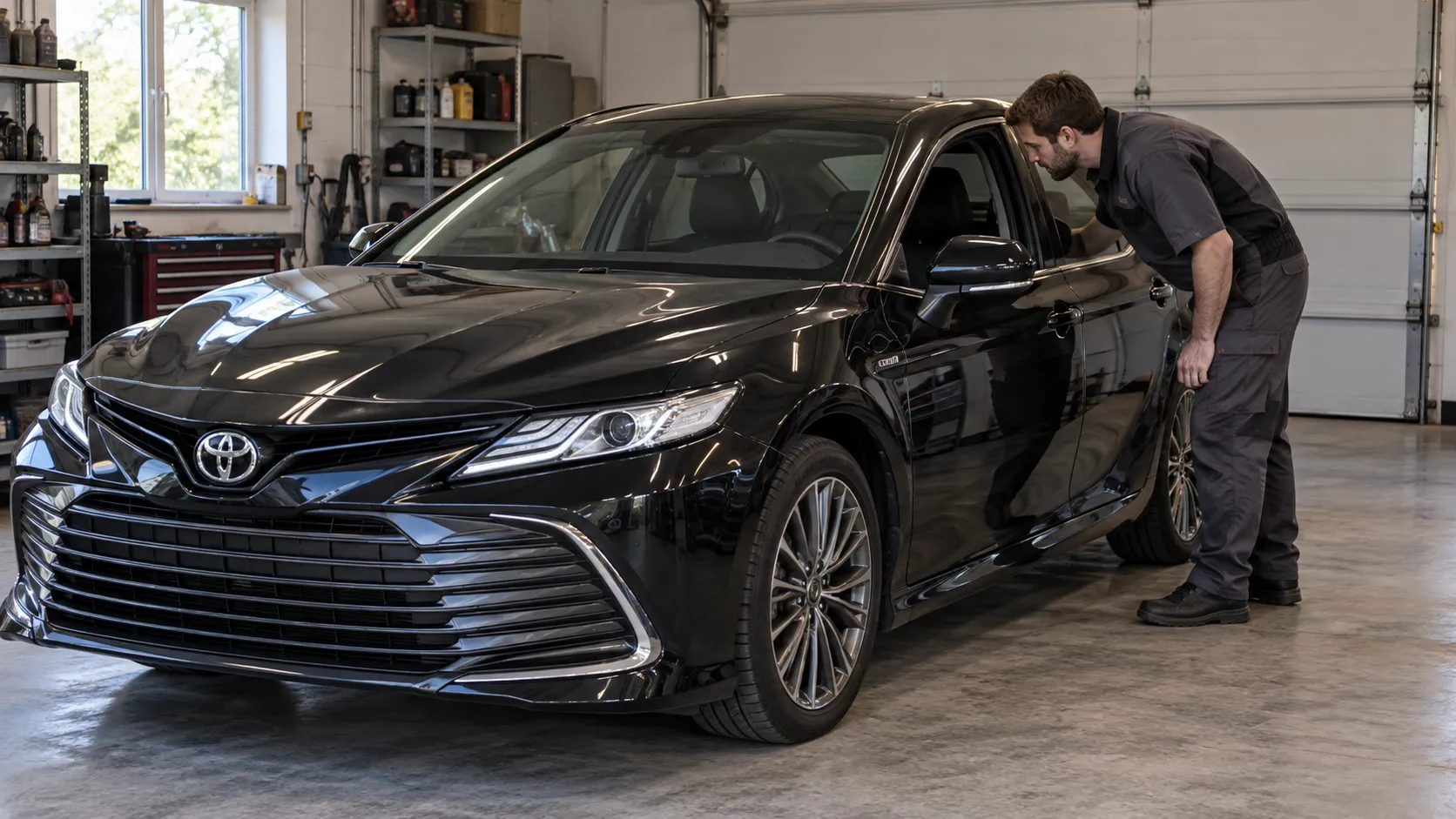 Специалист проверяет источник звука в салоне Toyota Camry XV70