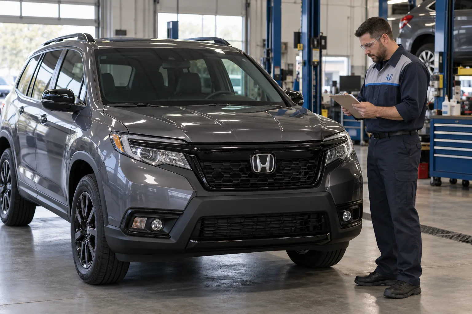 Honda Passport перед проверкой крепления капота