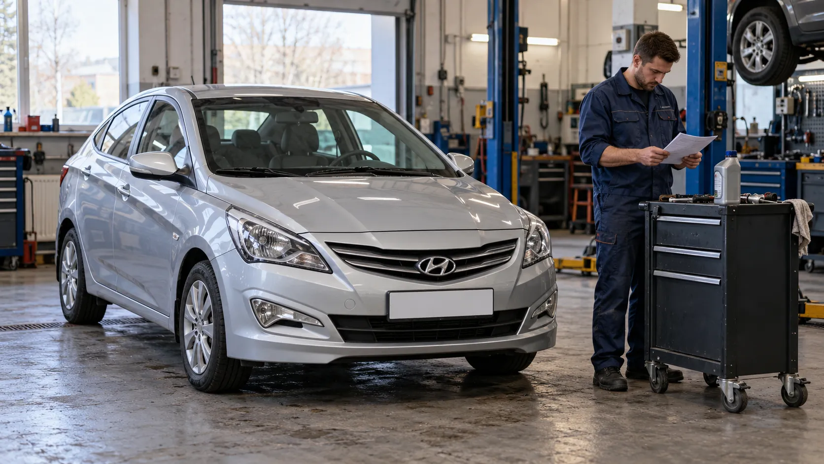 Hyundai Solaris второго поколения перед обслуживанием автоматической коробки