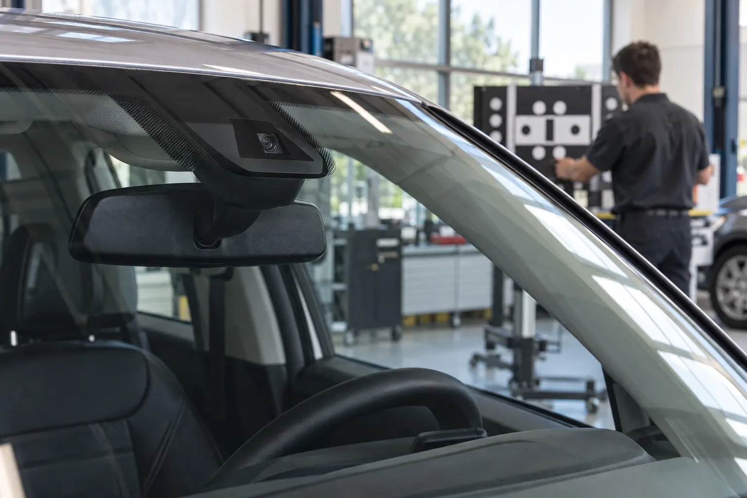 Камера системы ADAS за лобовым стеклом автомобиля