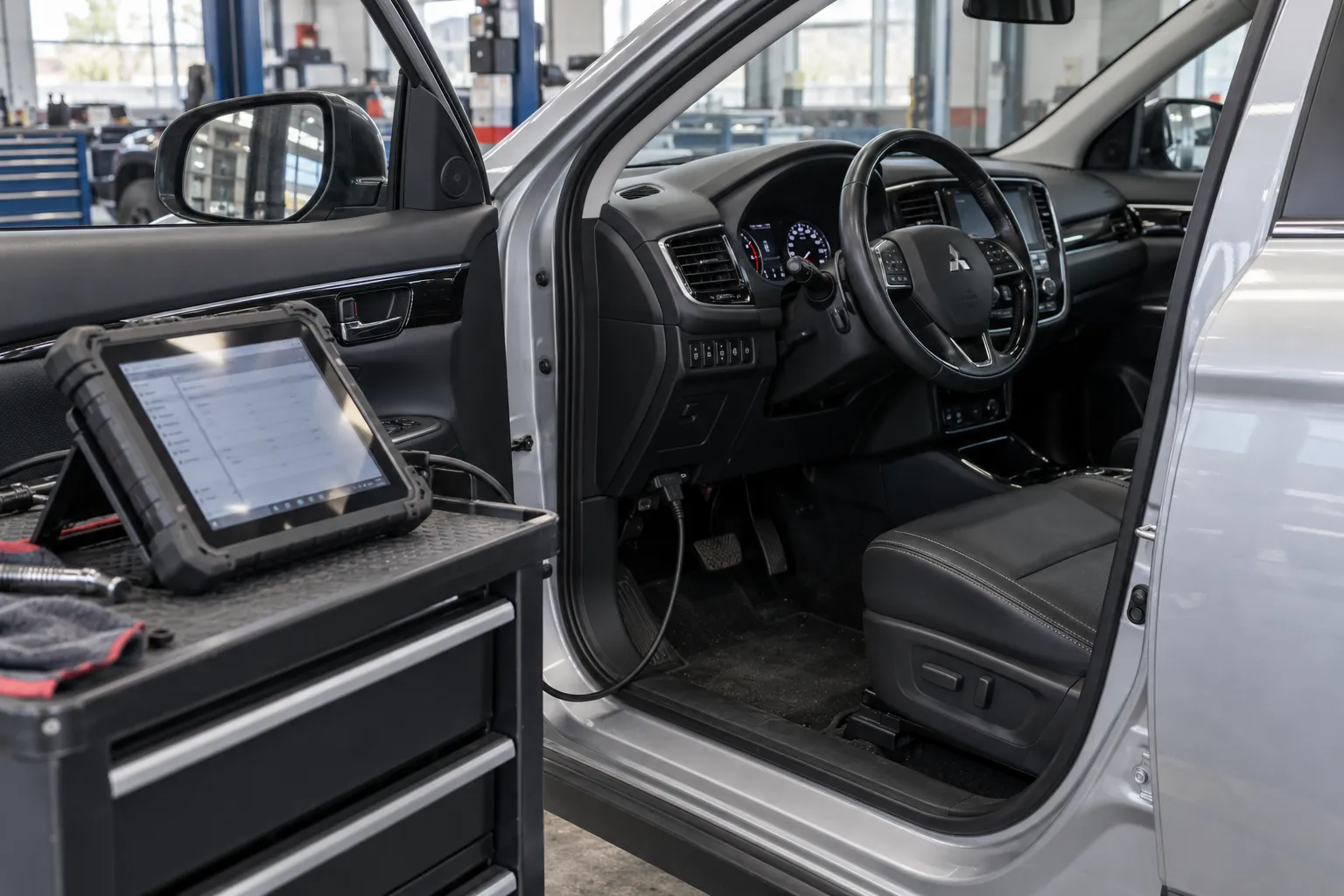Диагностический прибор при проверке вариатора Mitsubishi Outlander III