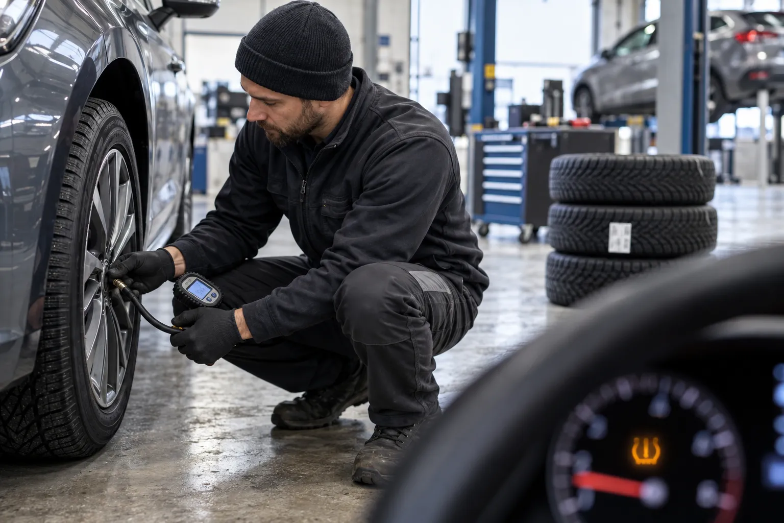 Измерение давления после появления индикатора TPMS