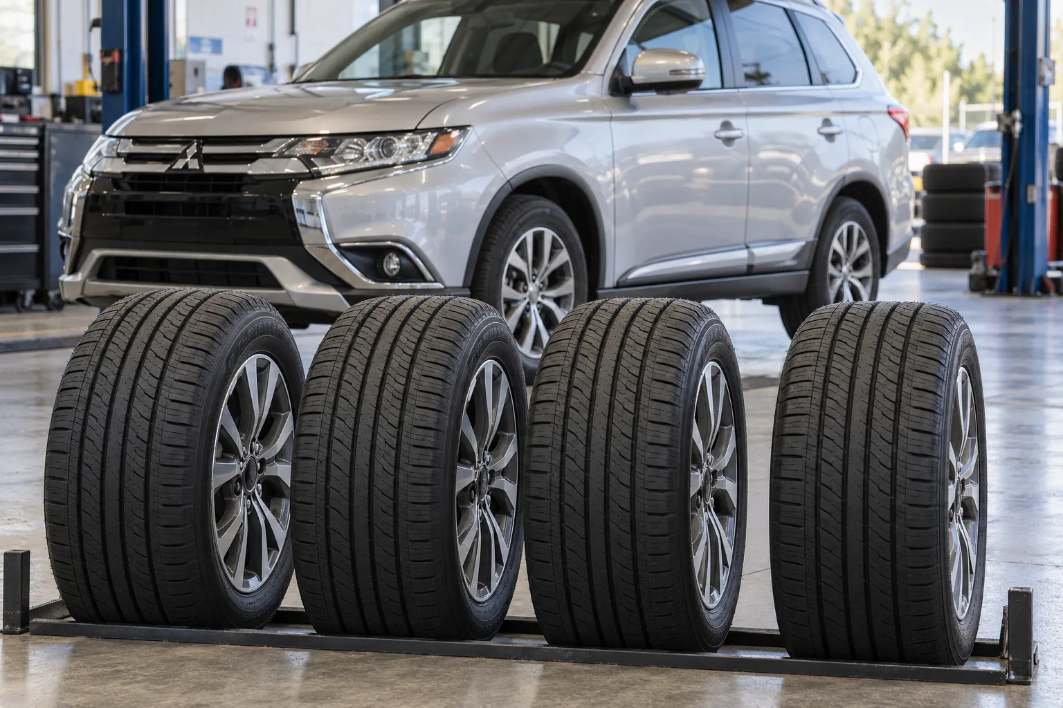 Проверка комплекта шин Mitsubishi Outlander III в мастерской