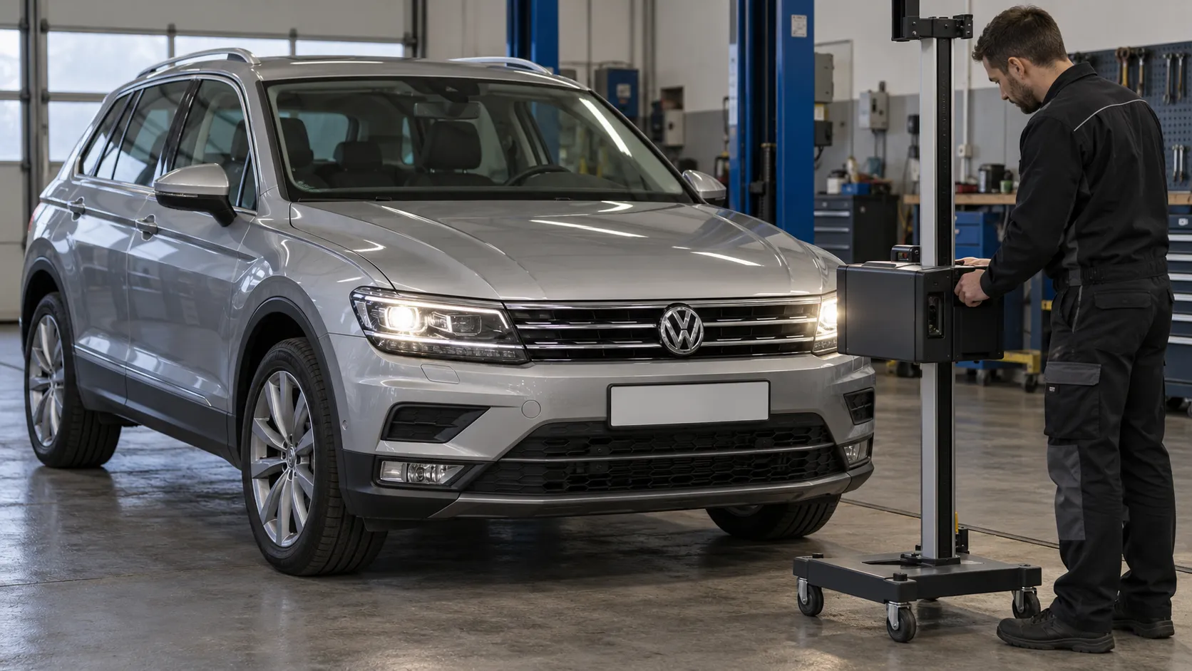 Проверка направления света фар Volkswagen Tiguan II на оптическом стенде