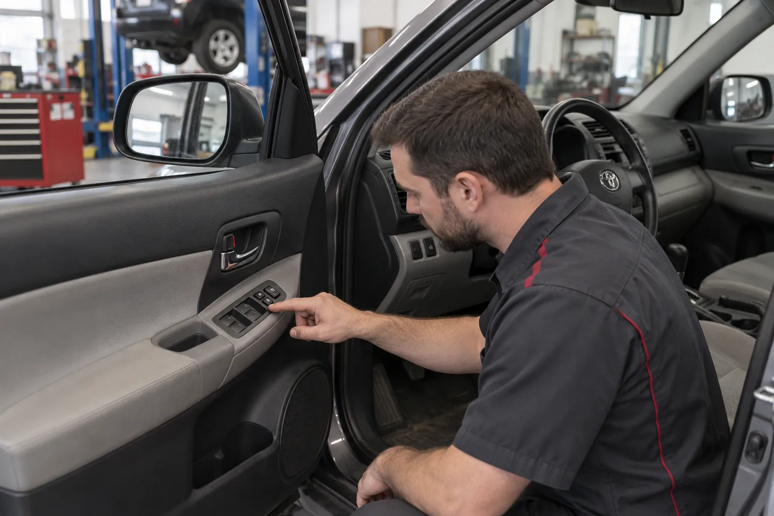 Осмотр блока стеклоподъёмников в водительской двери Toyota
