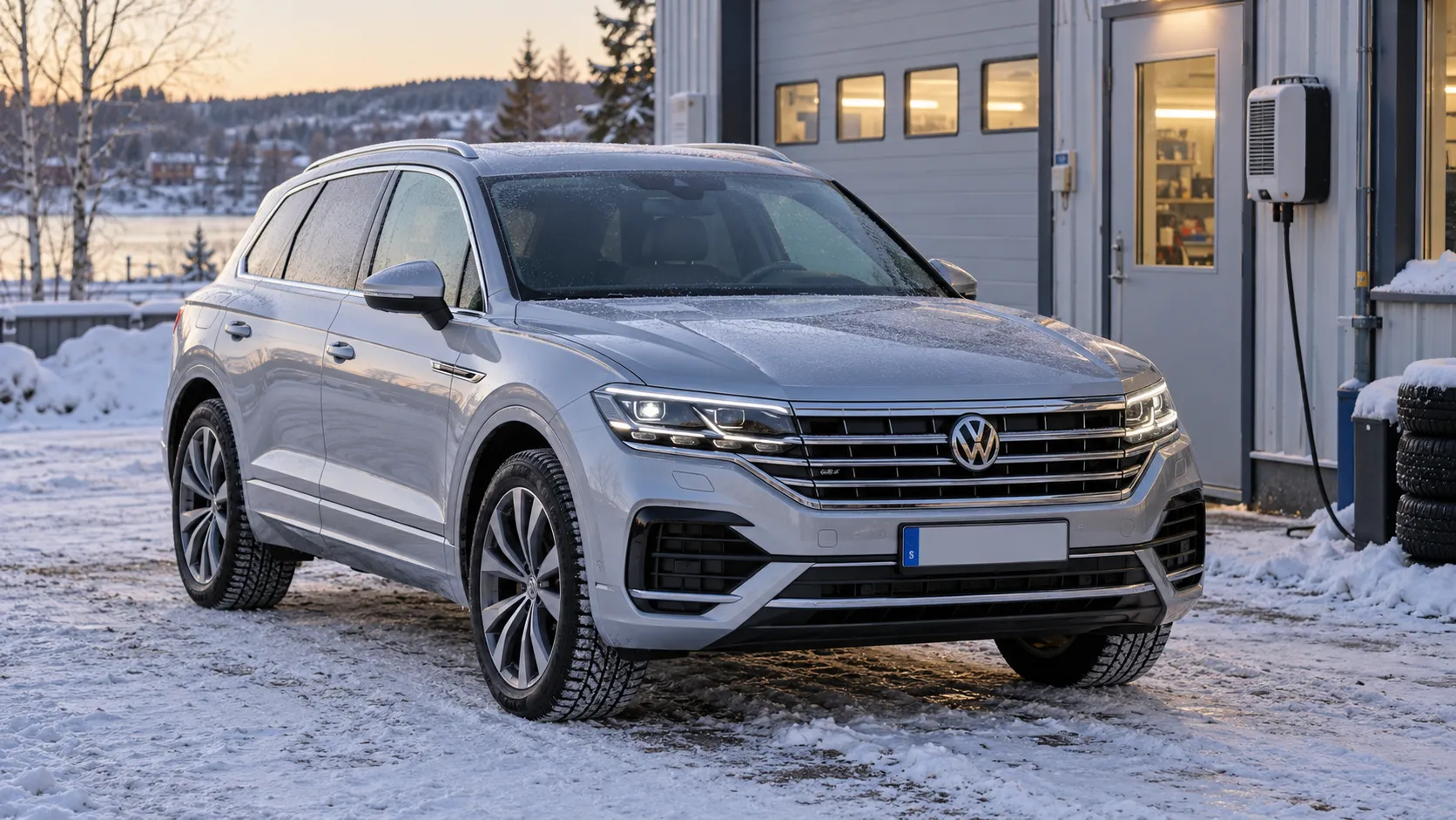 Volkswagen Touareg III на открытой зимней площадке у мастерской
