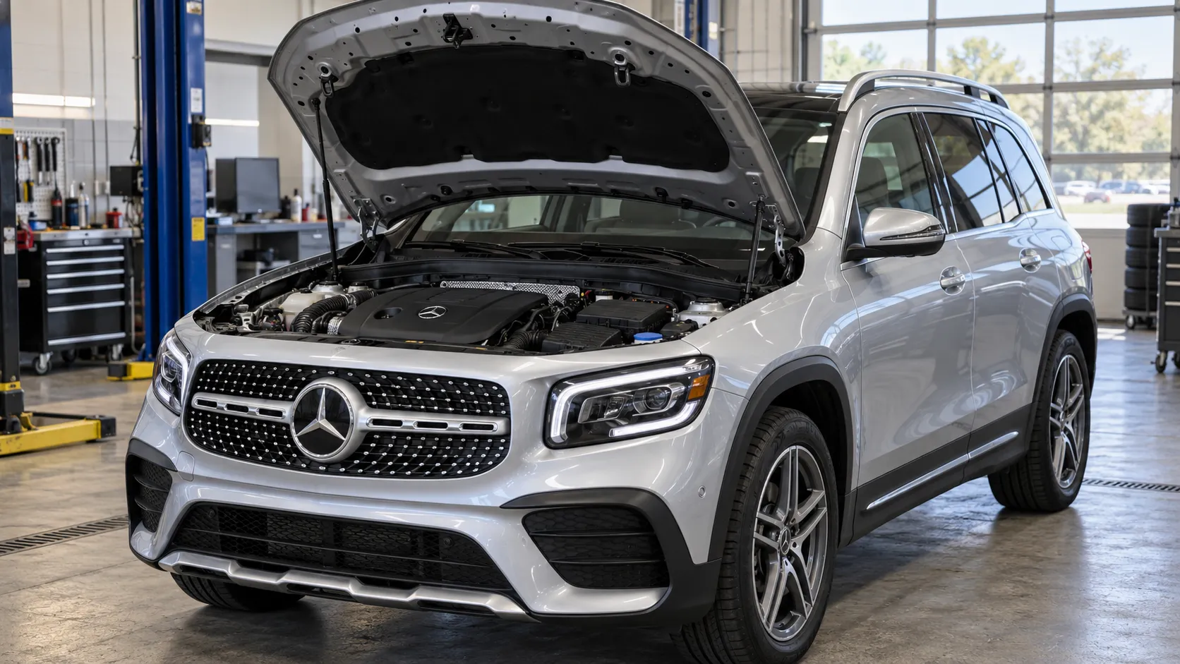 Mercedes-Benz GLB250 с открытым капотом