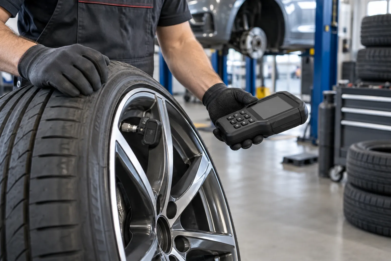 Проверка датчика TPMS перед установкой колеса