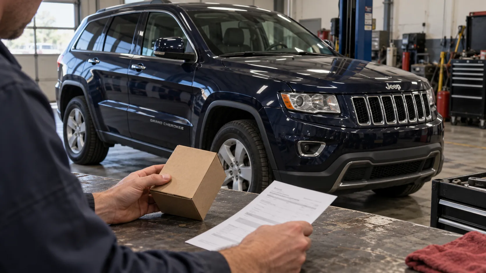 Сверка упаковки расходника и сервисных документов перед обслуживанием Jeep Grand Cherokee WK2