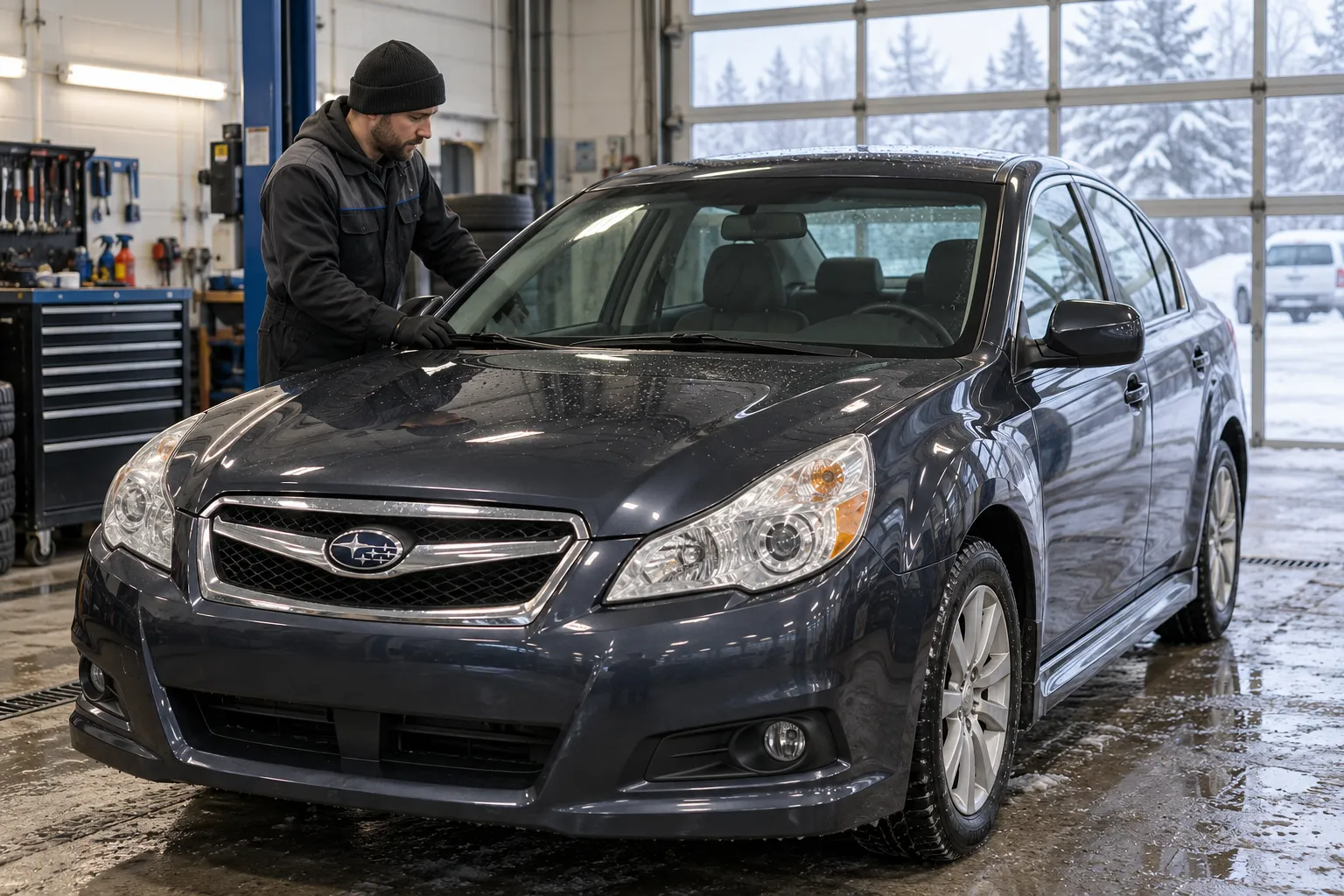 Осмотр зоны парковки дворников Subaru Legacy