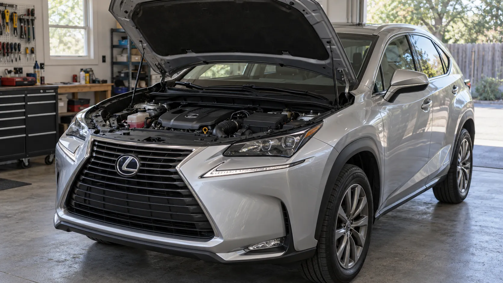 Lexus NX200t с открытым капотом
