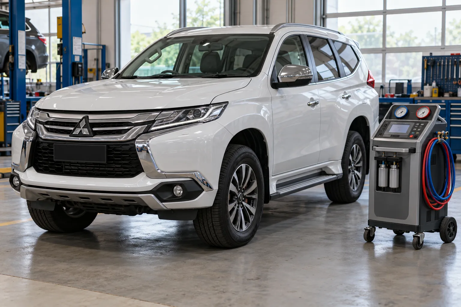 Mitsubishi Pajero Sport рядом со станцией обслуживания кондиционера