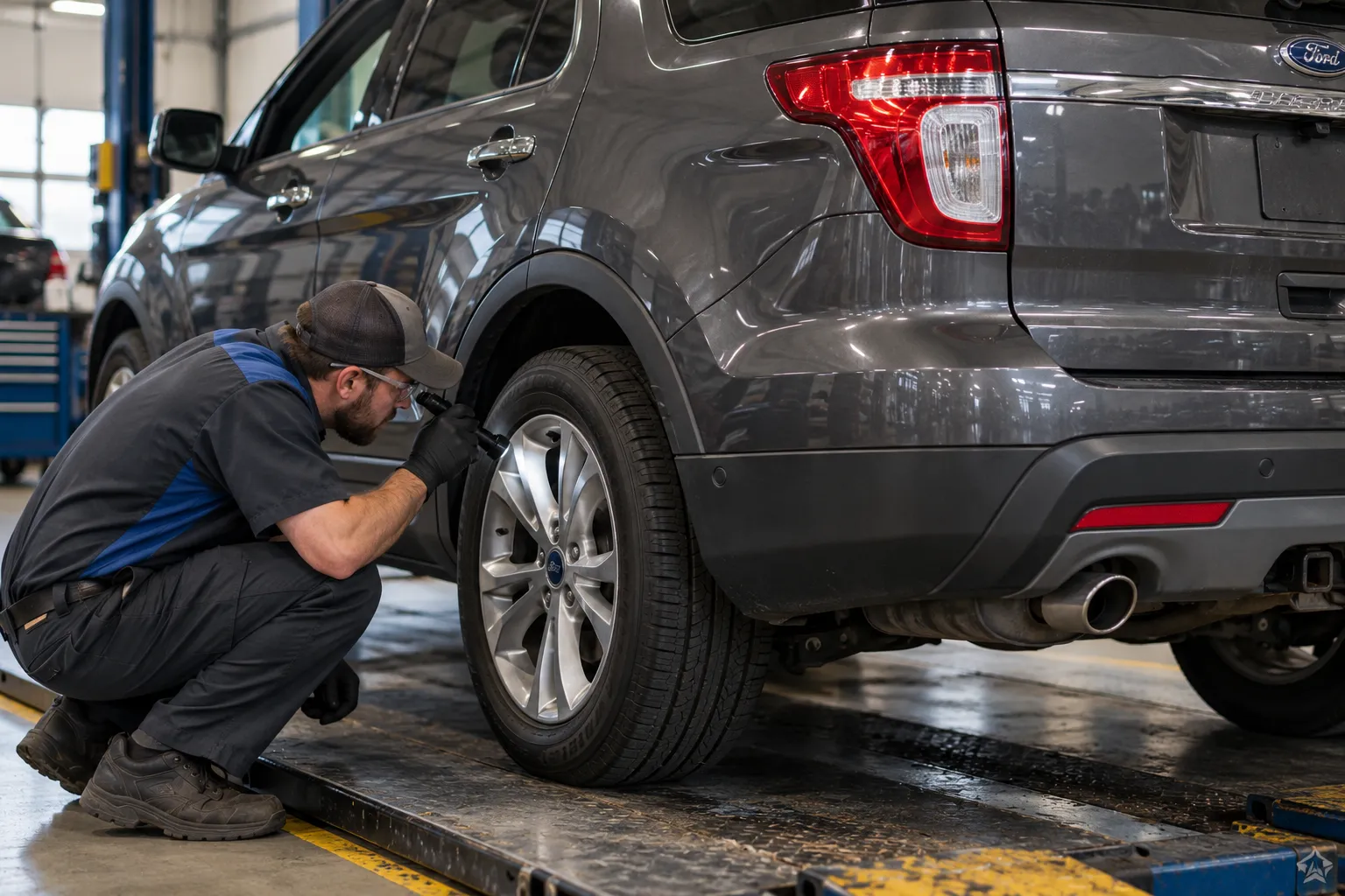 Осмотр заднего колеса и подвески Ford Explorer