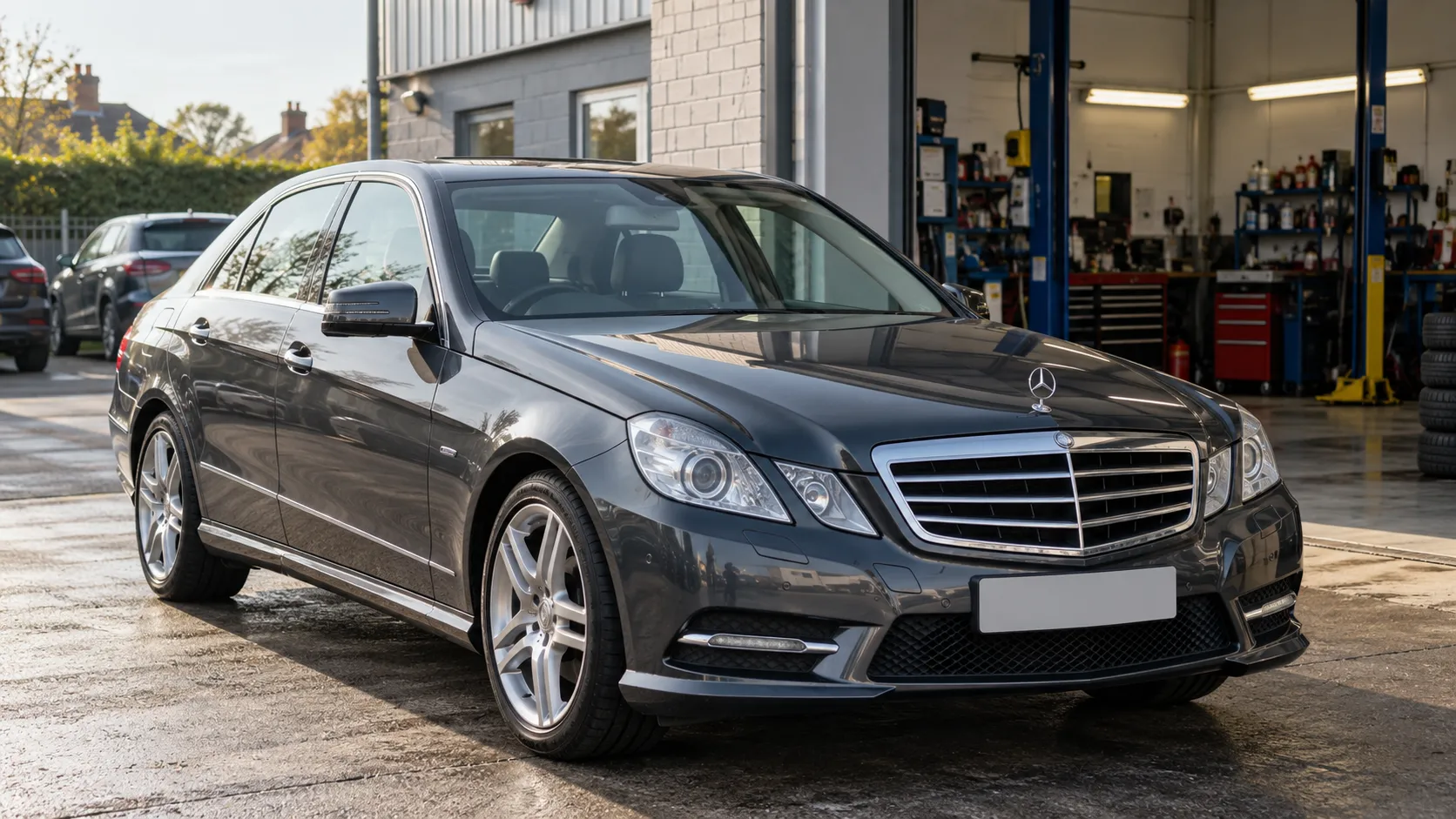 Mercedes-Benz E350 W212 у сервисного бокса