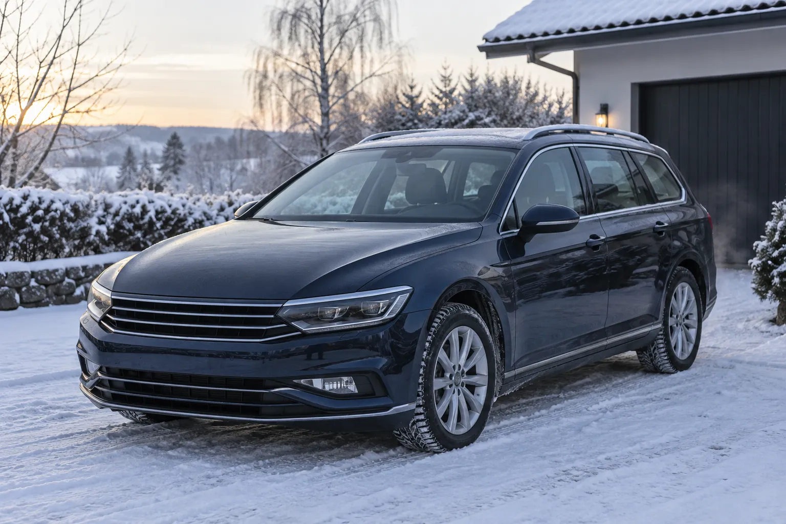 Автомобиль на открытой зимней стоянке с очищенным лобовым стеклом перед поездкой