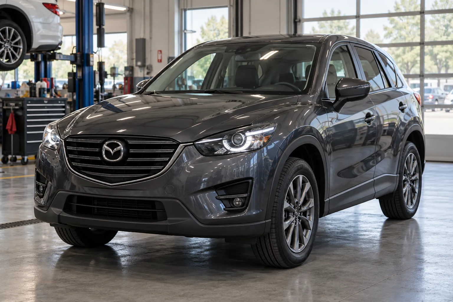 Mazda CX-5 с дневными ходовыми огнями в мастерской
