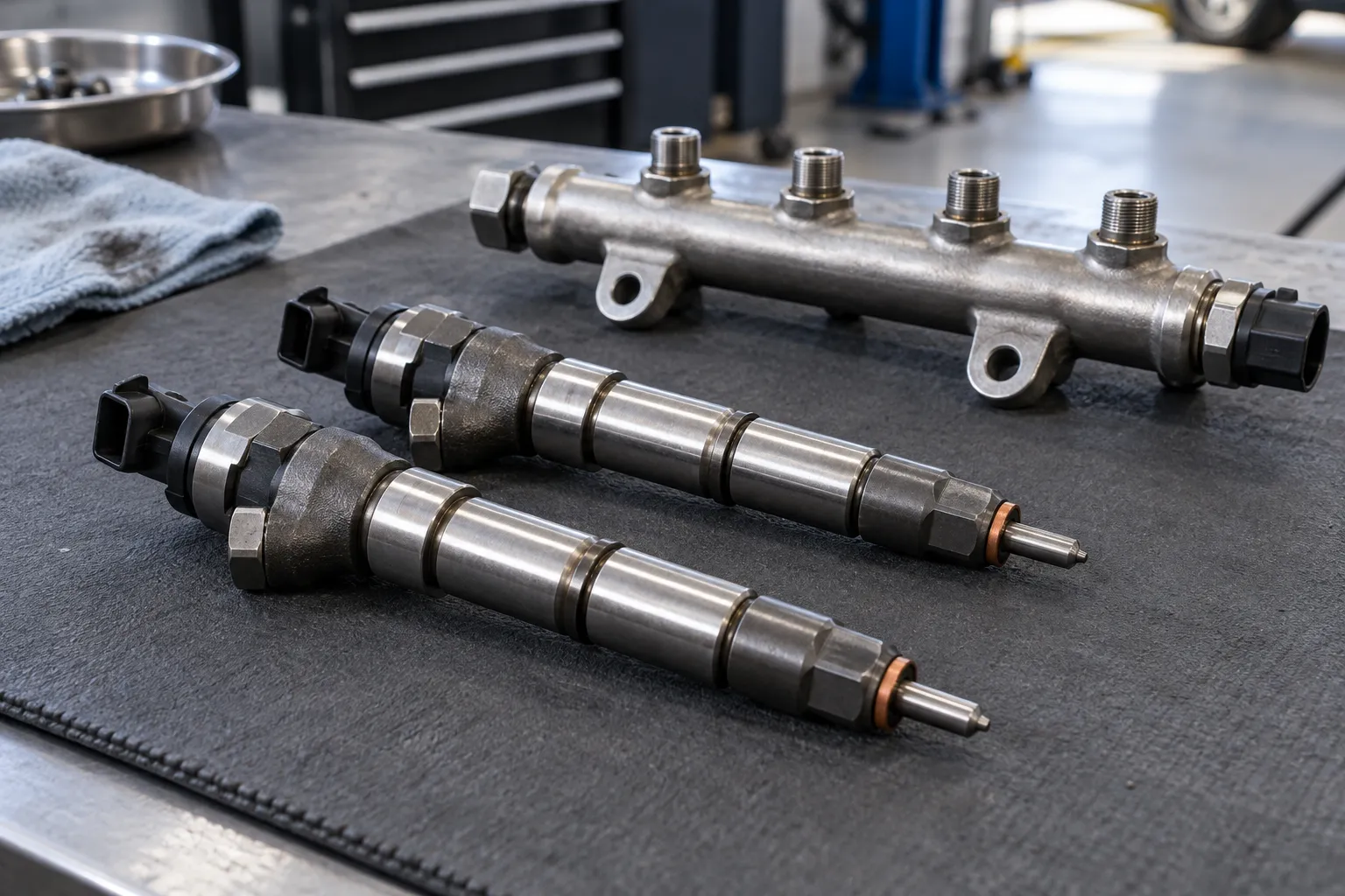 Топливная рампа и дизельные форсунки Common Rail на рабочем столе