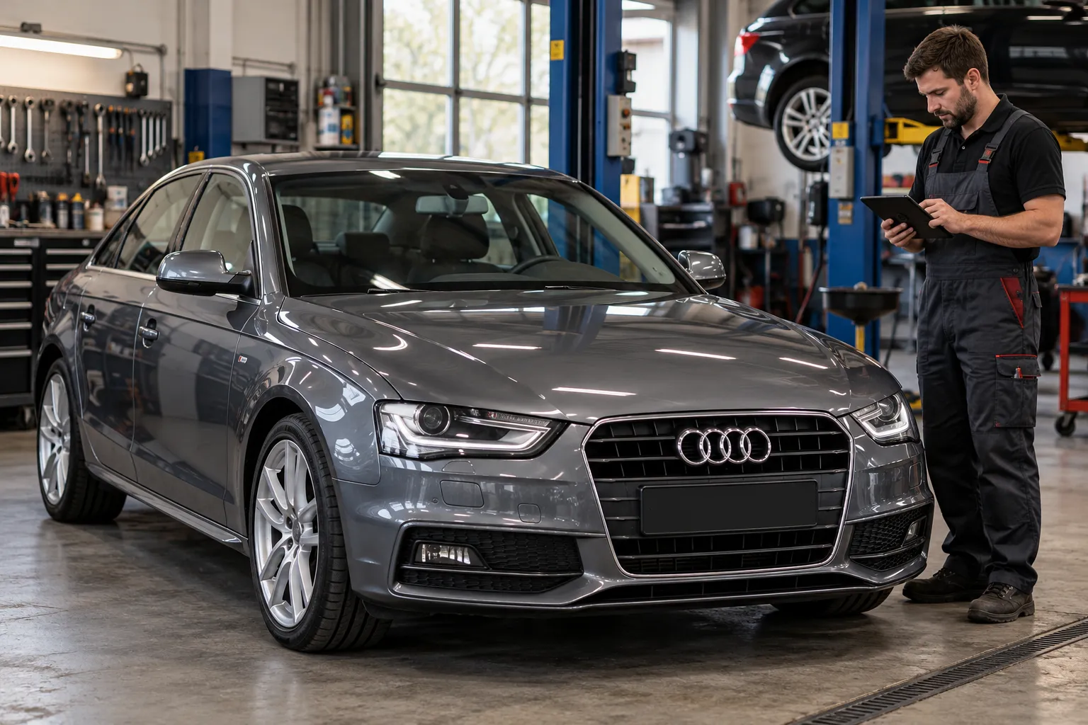 Audi в мастерской перед уточнением исполнения трансмиссии