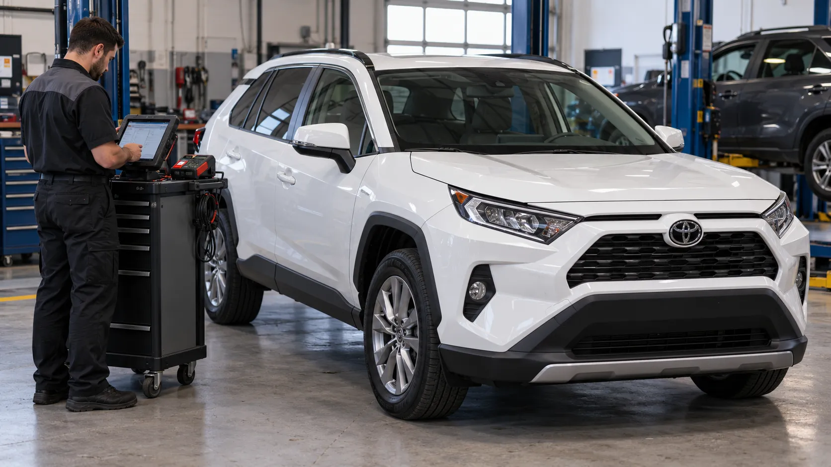 Toyota RAV4 XA50 в боксе автомобильной электродиагностики